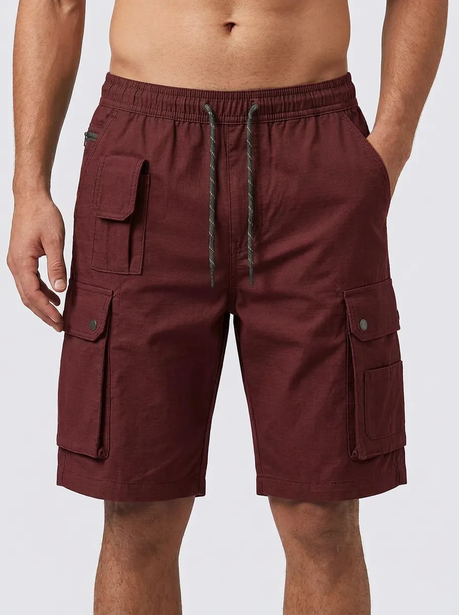 Men's Multi-Pocket Drawstring Flap-Pocket Cargo Shorts