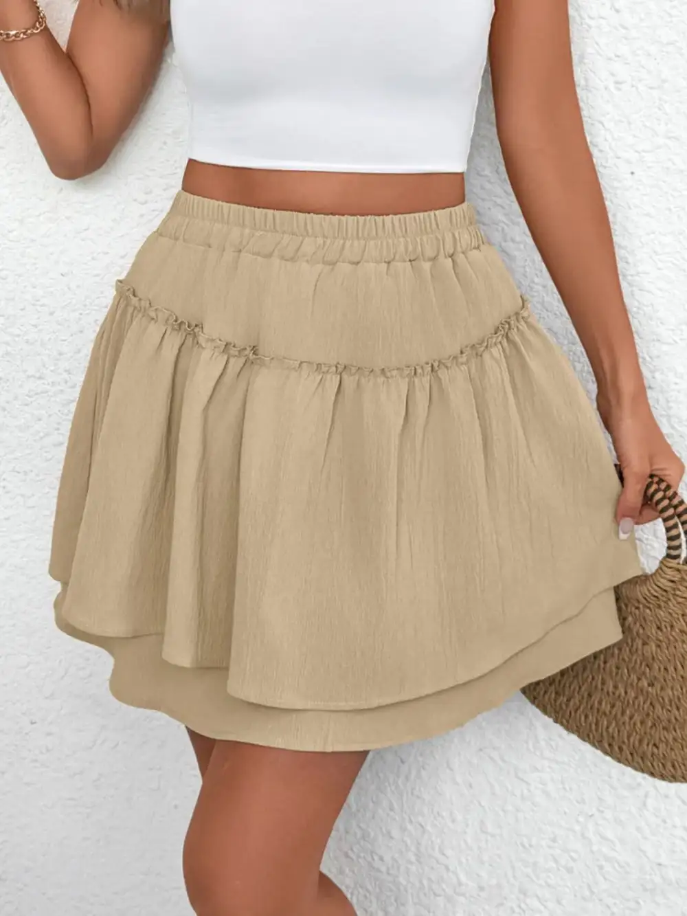 Tailored Elastic Layered Skirt