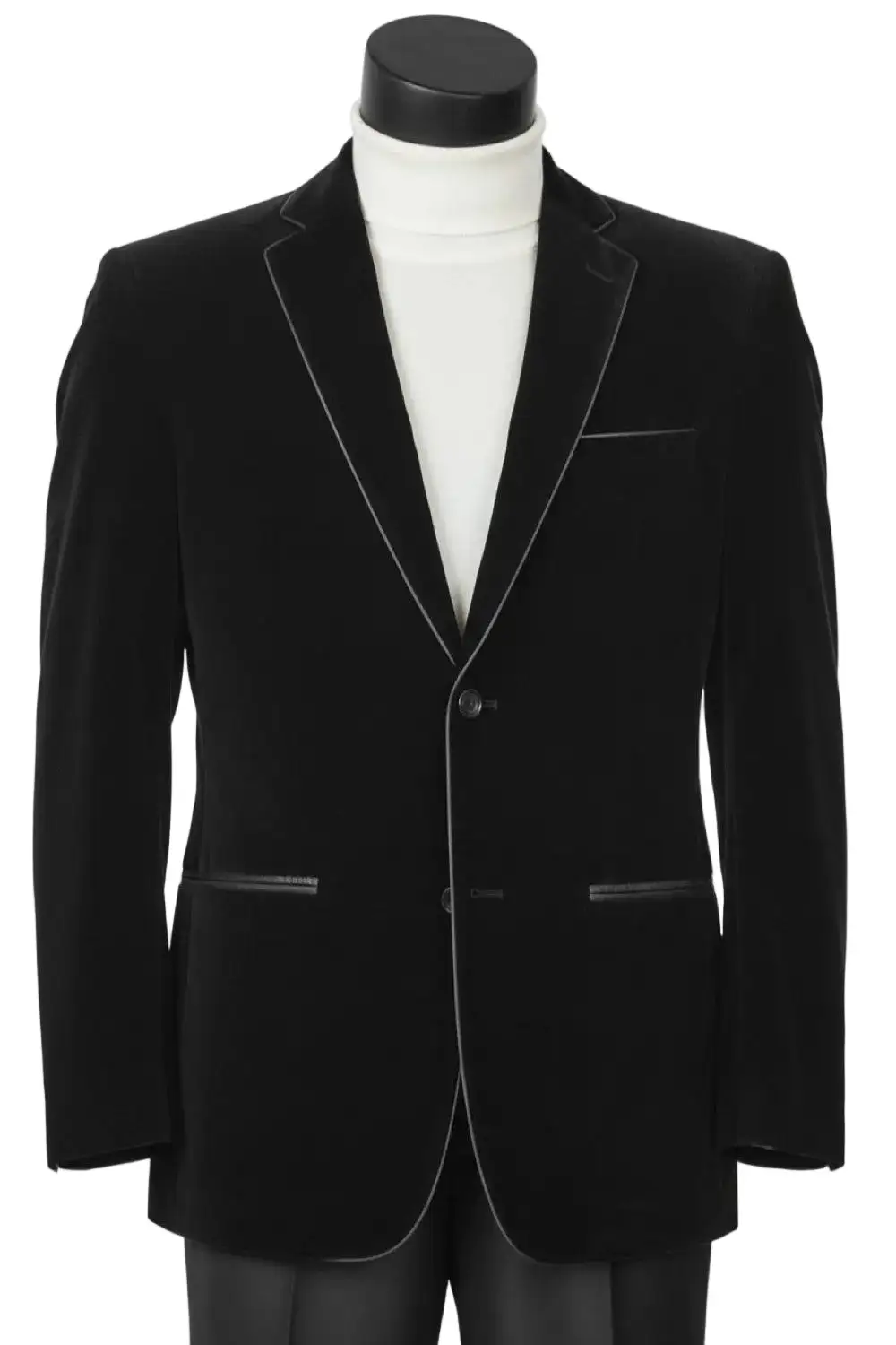 Black Slim Fit Velvet Leather Solid Single Breasted Coat