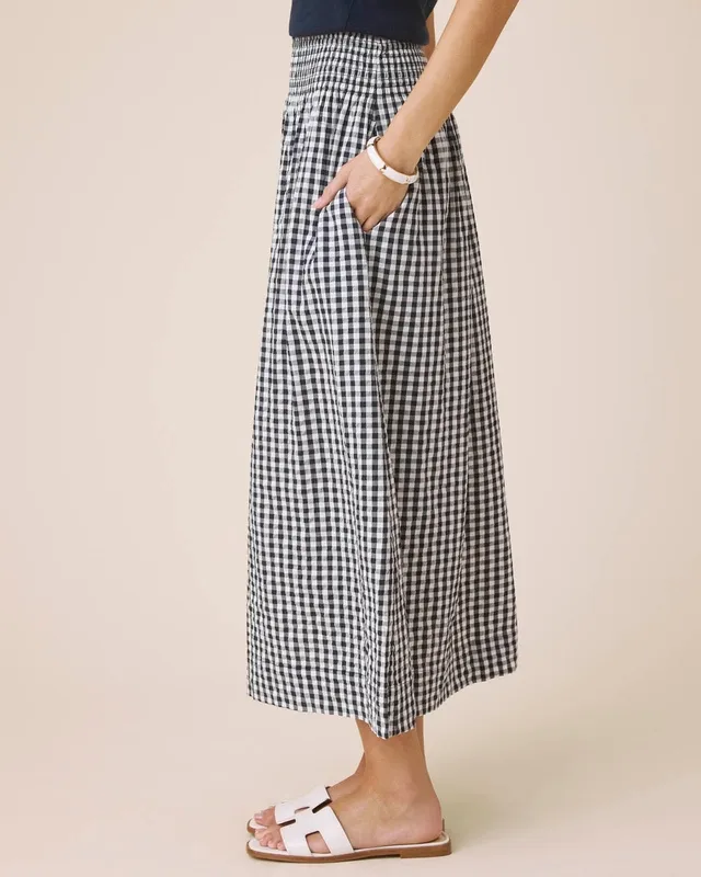 Structured Gingham Midi Skirt