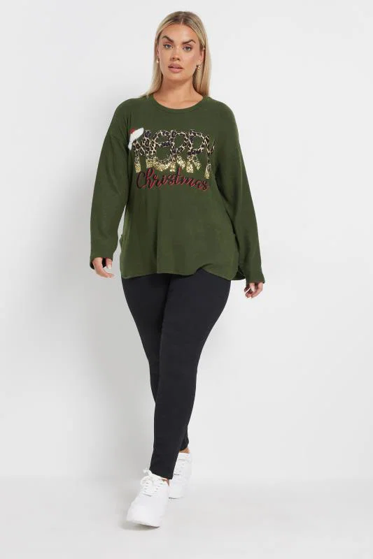 Khaki Green 'Merry Christmas' Sequin Embellished Sweatshirt detail 1