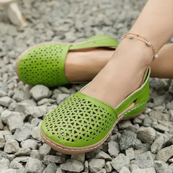 Women's Hollow Out Flat Sandals, Solid Color Cut-out Closed Toe Slip On Shoes, Casual Faux Leather Shoes