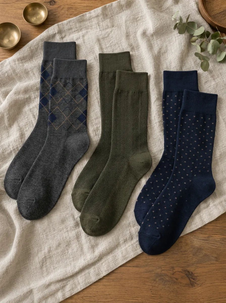Men's Argyle Herringbone Polka Dot Patterned 3-Pack Crew Socks