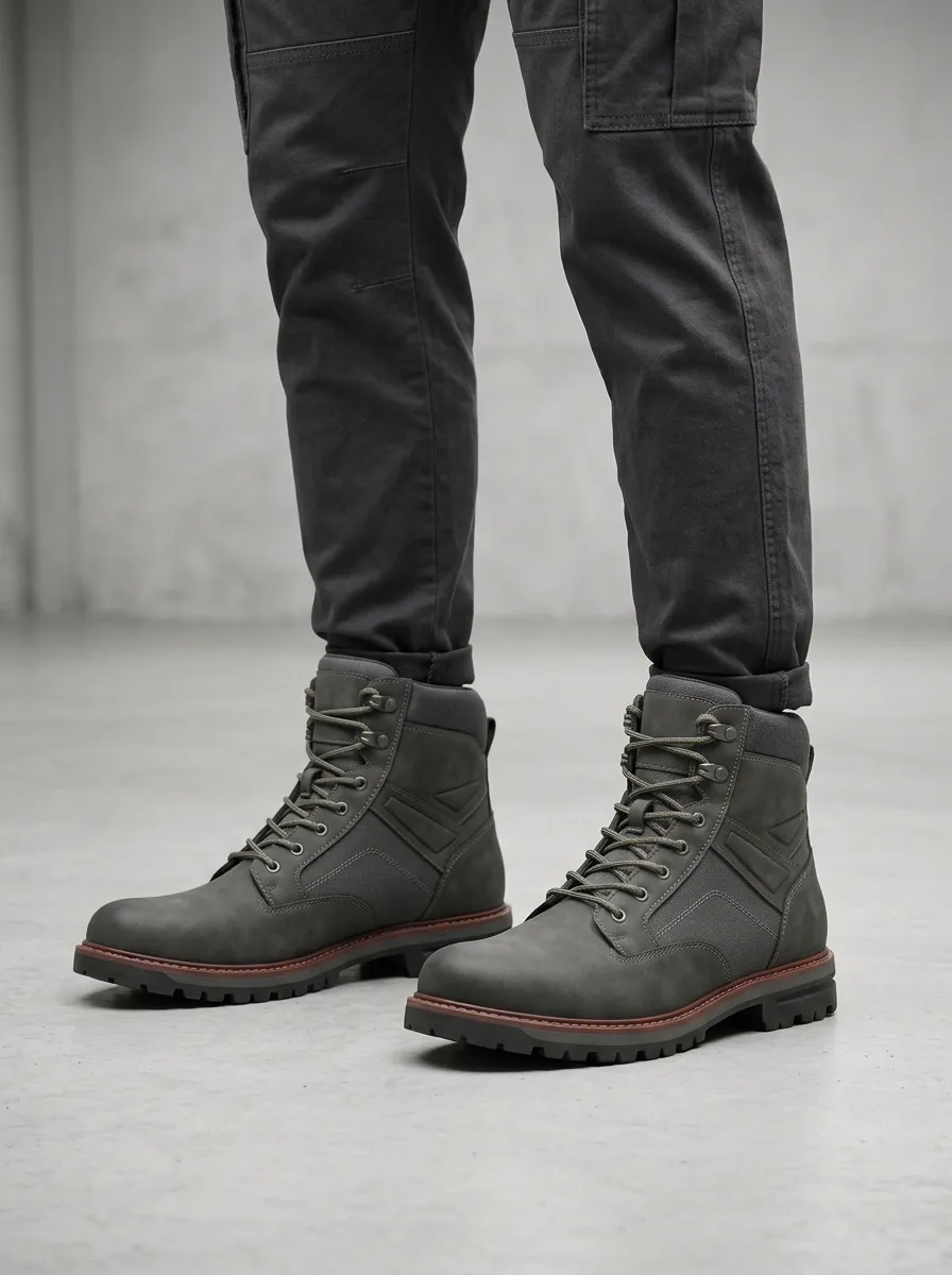 Unisex Modern Tactical Style Leather Print Work Boots