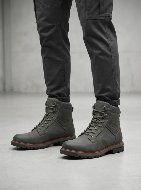 Unisex Modern Tactical Style Leather Print Work Boots