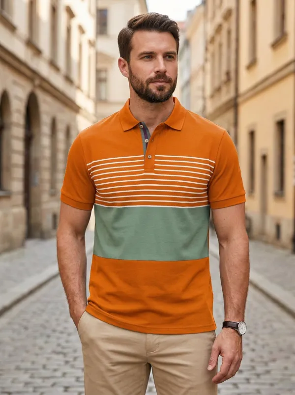 Men's Clean Line Colorblock Striped Polo Shirt