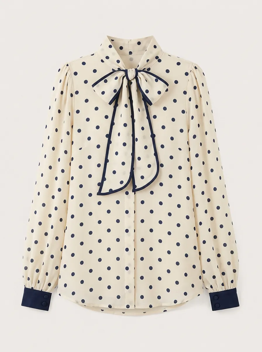 Women's Denim Cotton Polka Dot Casual Shirt