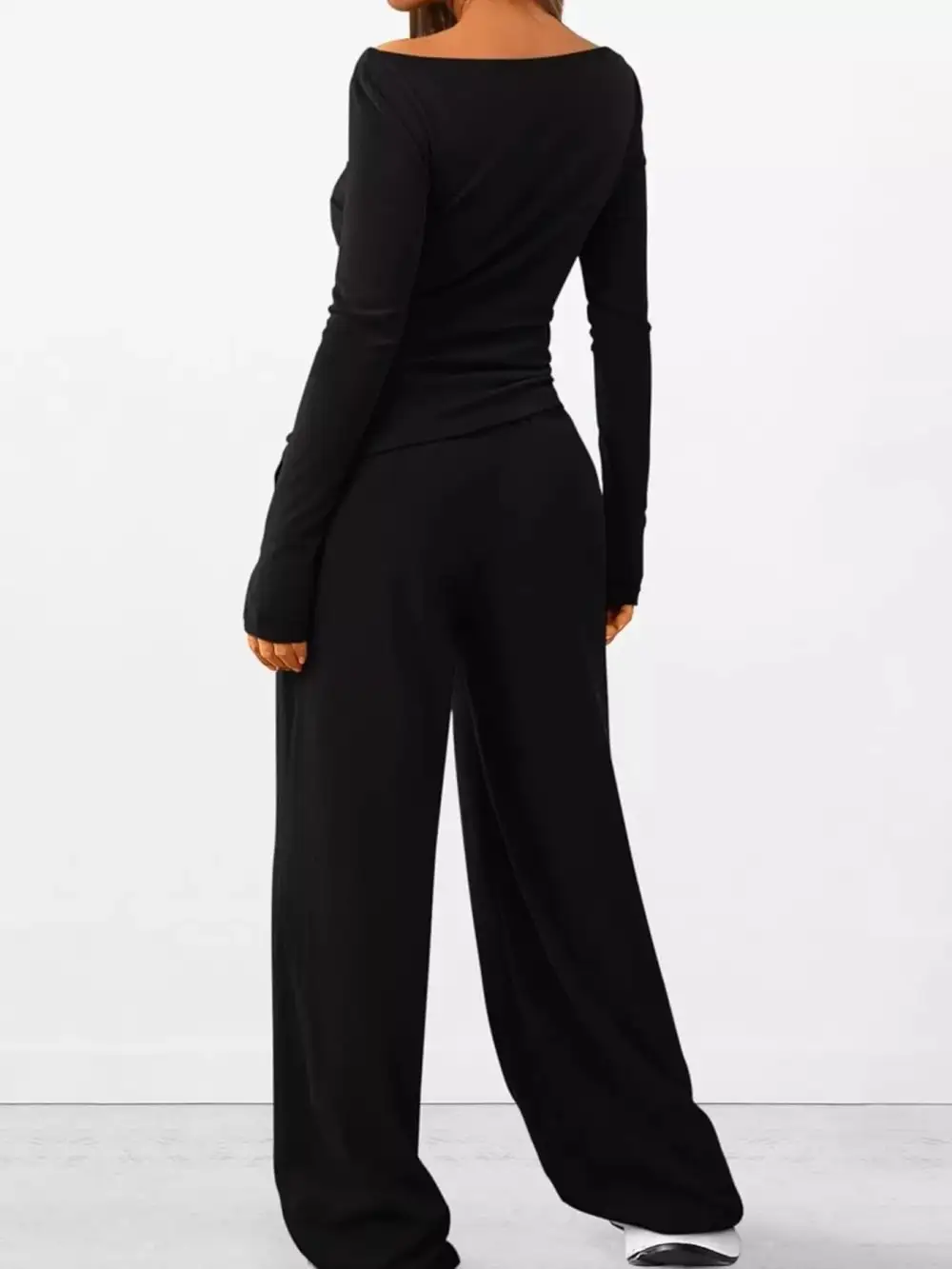 Relaxed Long Sleeve Top and Wide Leg Pants Set