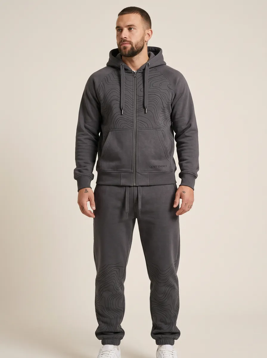 Men's Streamlined Topographic Pattern Print Jogger Set