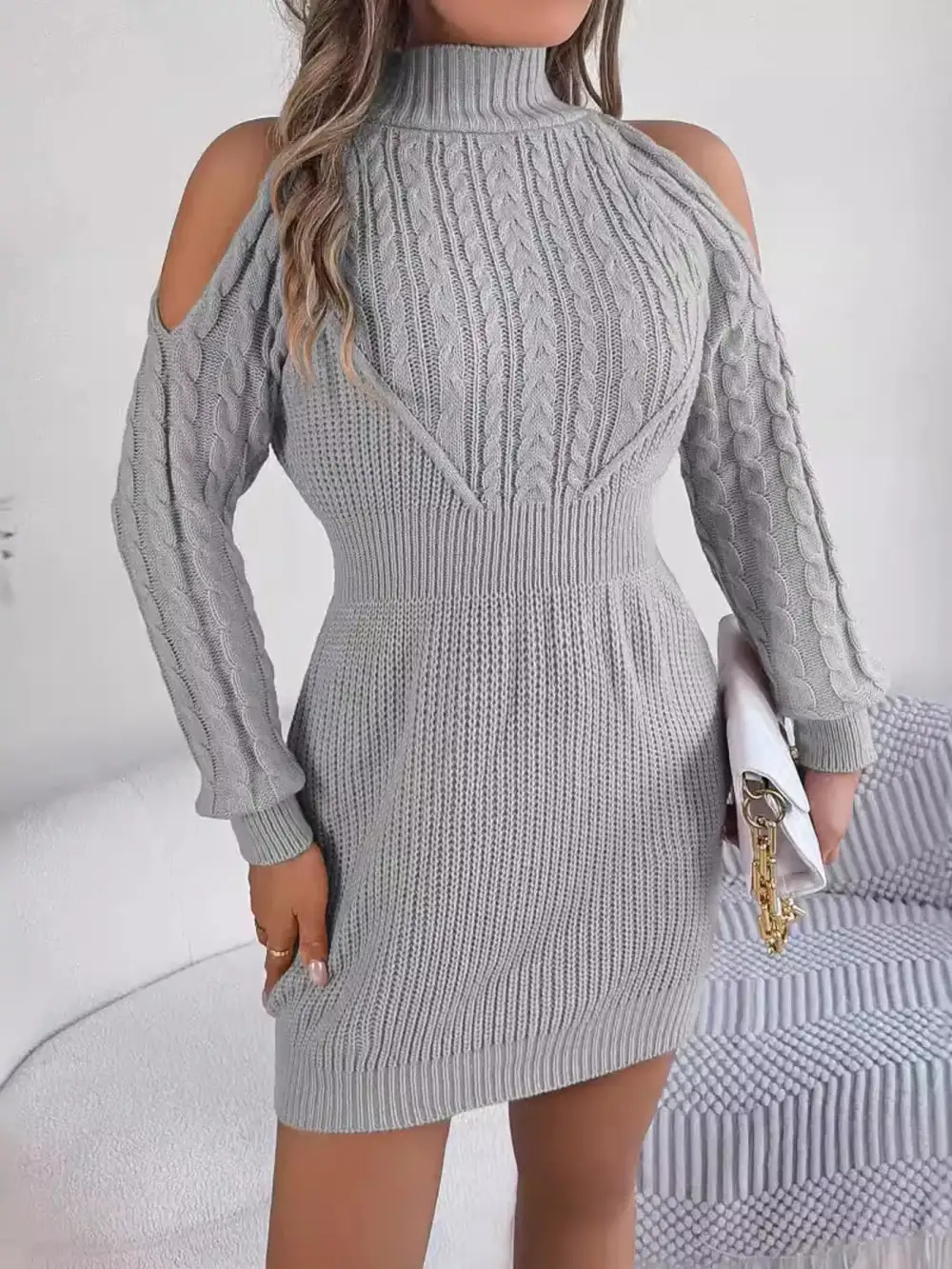 Textured Detail Knit Sweater Dress