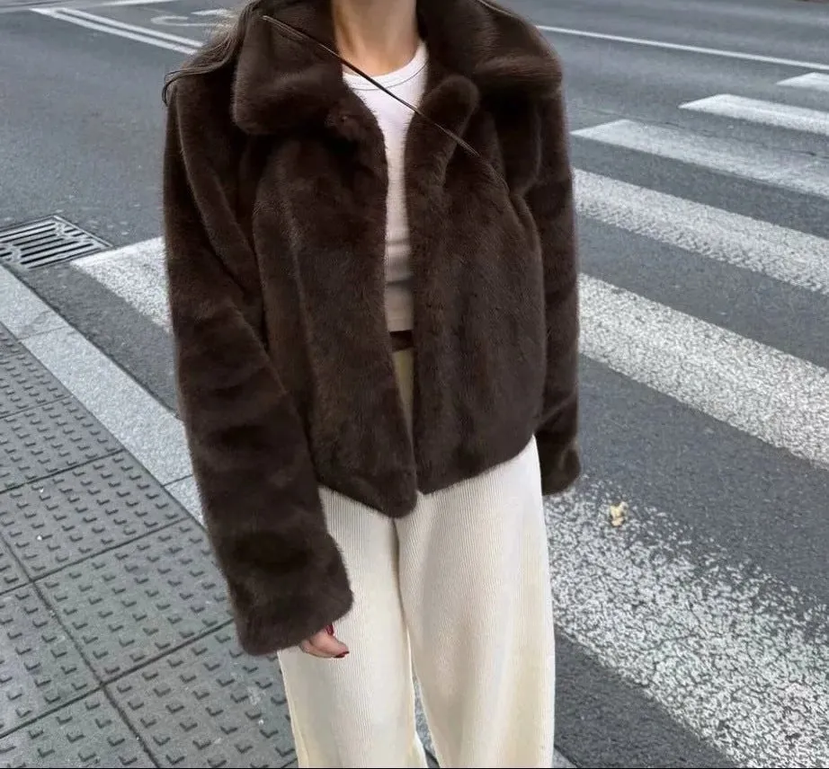 Short Faux Fur Collared Coat