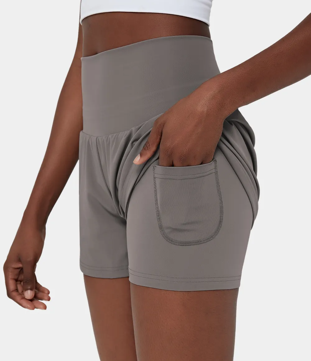 2026🔥  Super High Waisted Back Pocket & Side Hidden Pocket 2-in-1 Yoga Shorts 2.5