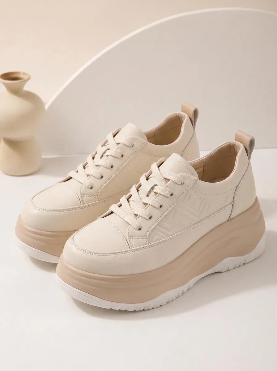 Lace-Detail Lace-Up Geometric Women's Chunky Platform Shoes