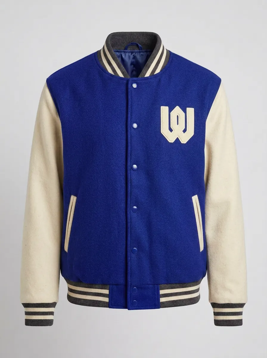 Men's Letter W Colorblock Wool Baseball Jacket