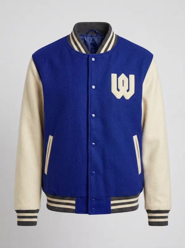 Men's Letter W Colorblock Wool Baseball Jacket