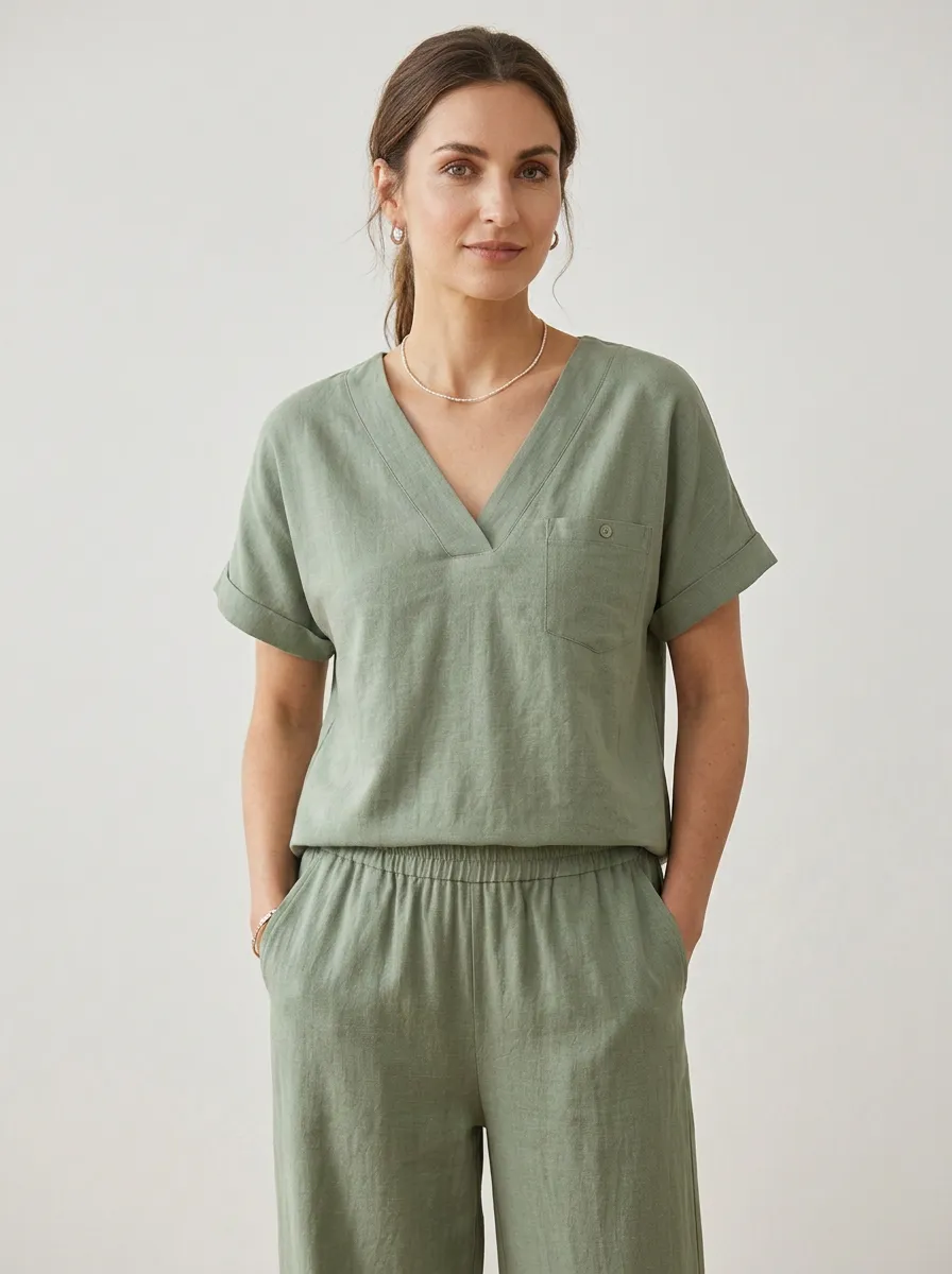 Refined Pocket Button-Front Women's V-Neck Shirt