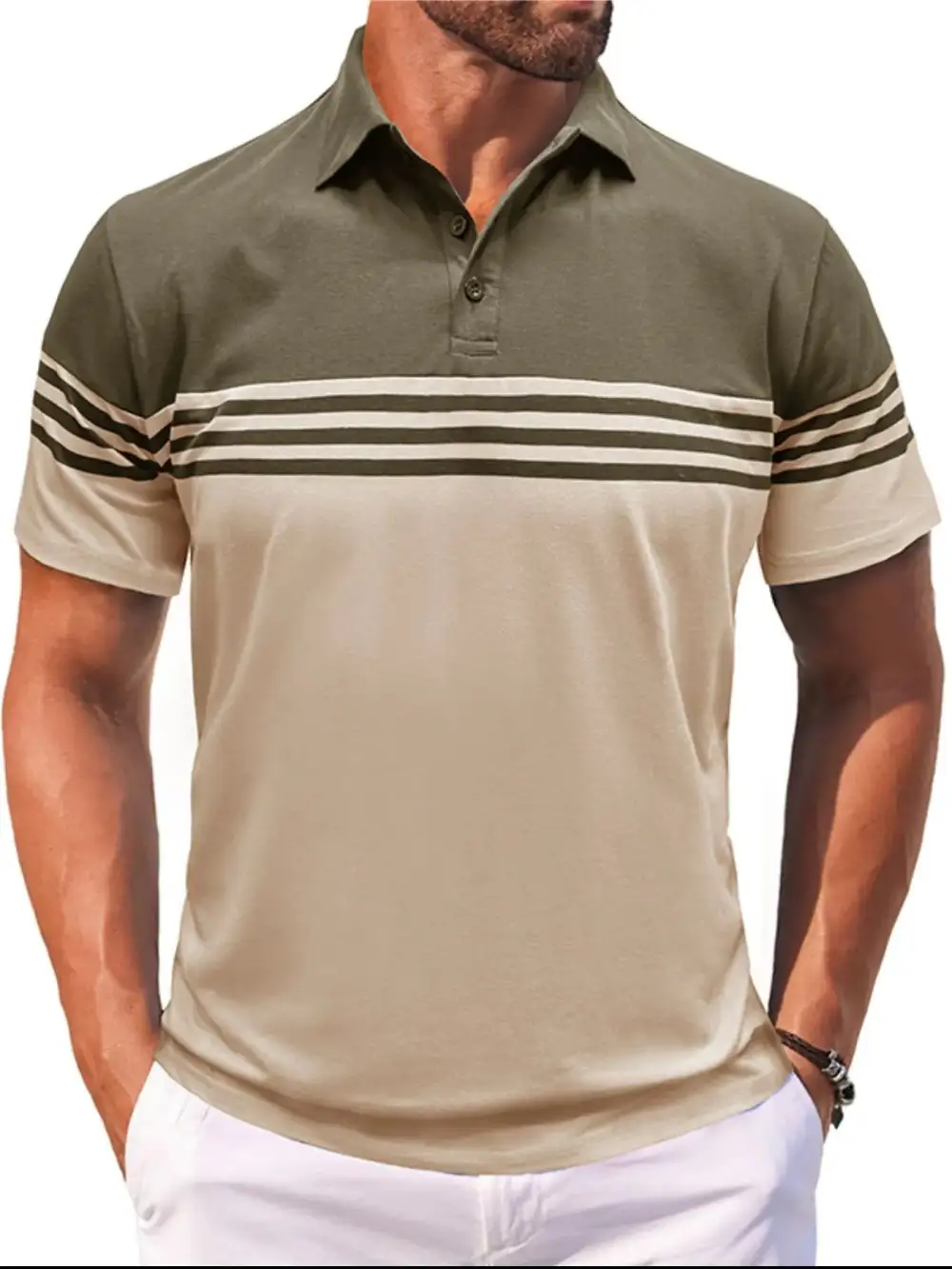 Striped Contrast Detail Collared Polo Shirt