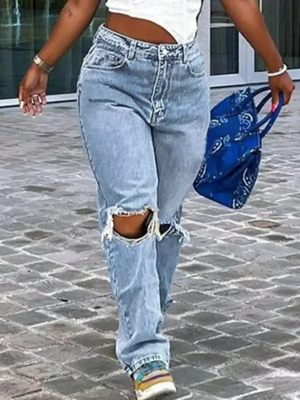 Everyday High Waist Distressed Denim Jeans