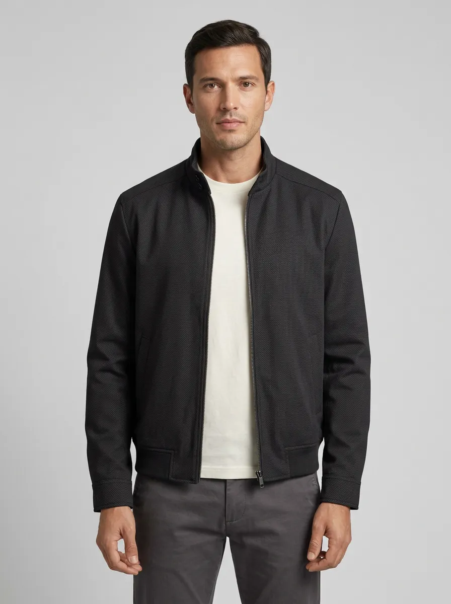 Textured Zip Bomber Jacket