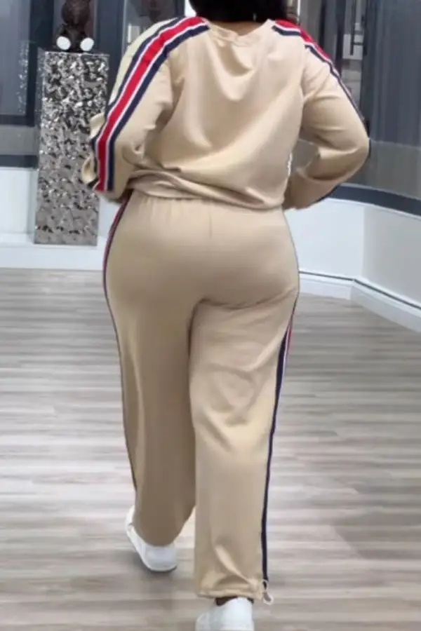 Colorblock Drawstring Round Neck Pant Set