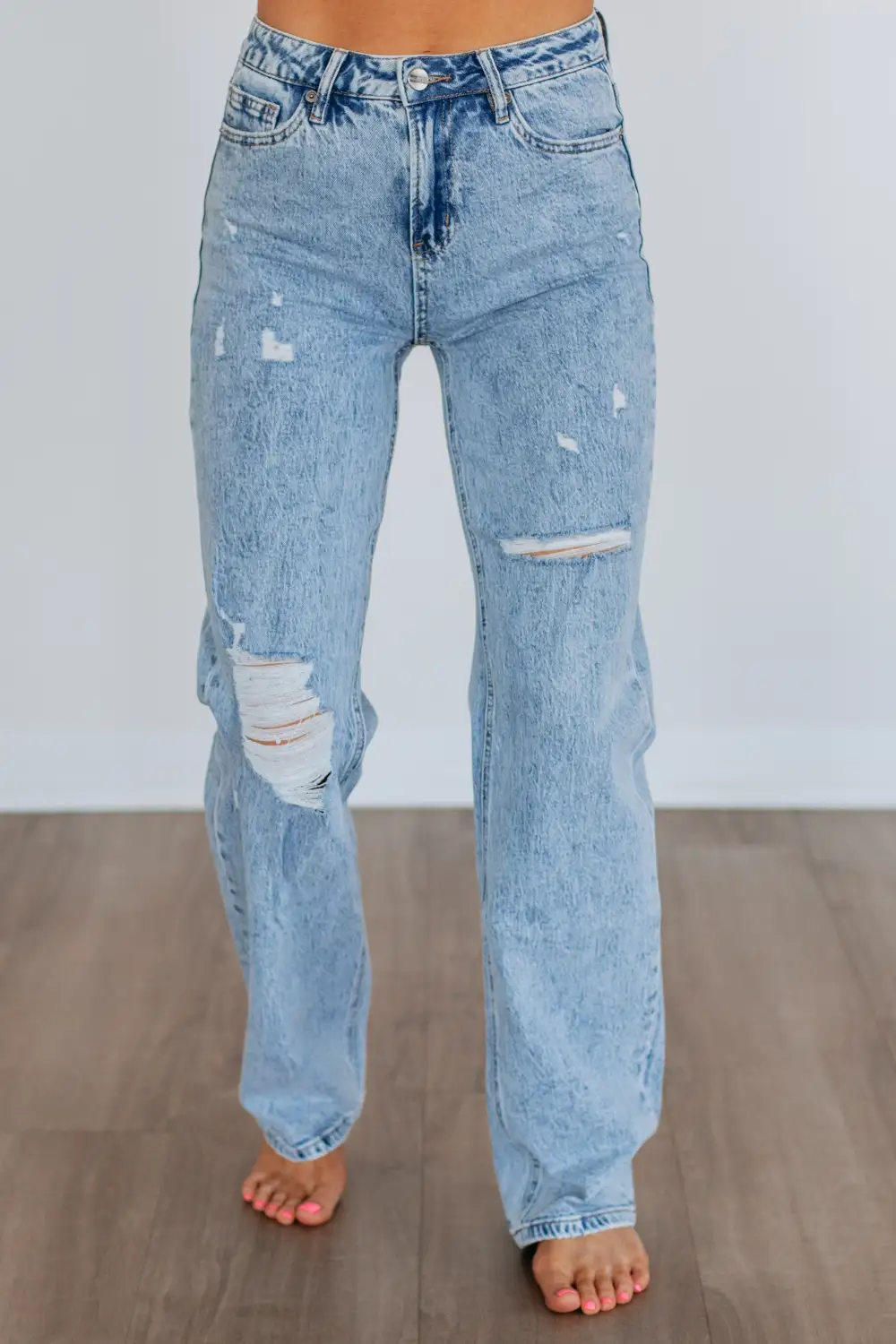 Women's High Rise Straight Leg Zip Fly Jeans
