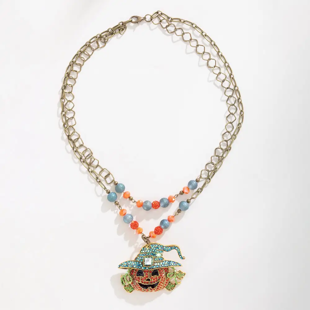 Crystal Beaded Celestial Layered Pendant Necklace