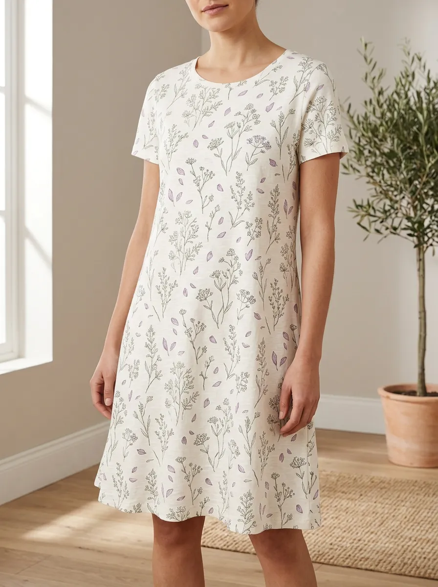 Women's Botanical Wildflower Purple Petal Printed Dress