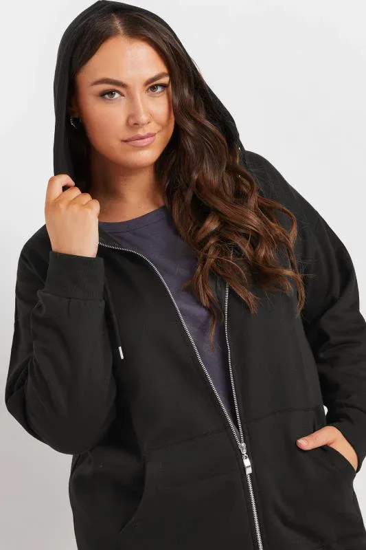 Black Longline Zip Hoodie