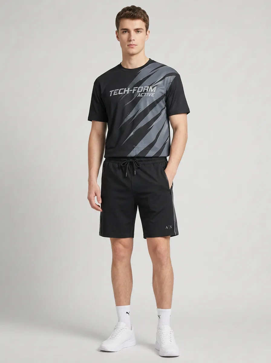 Men's Tech-Form Active Graphic Printed T-shirt and Shorts Set
