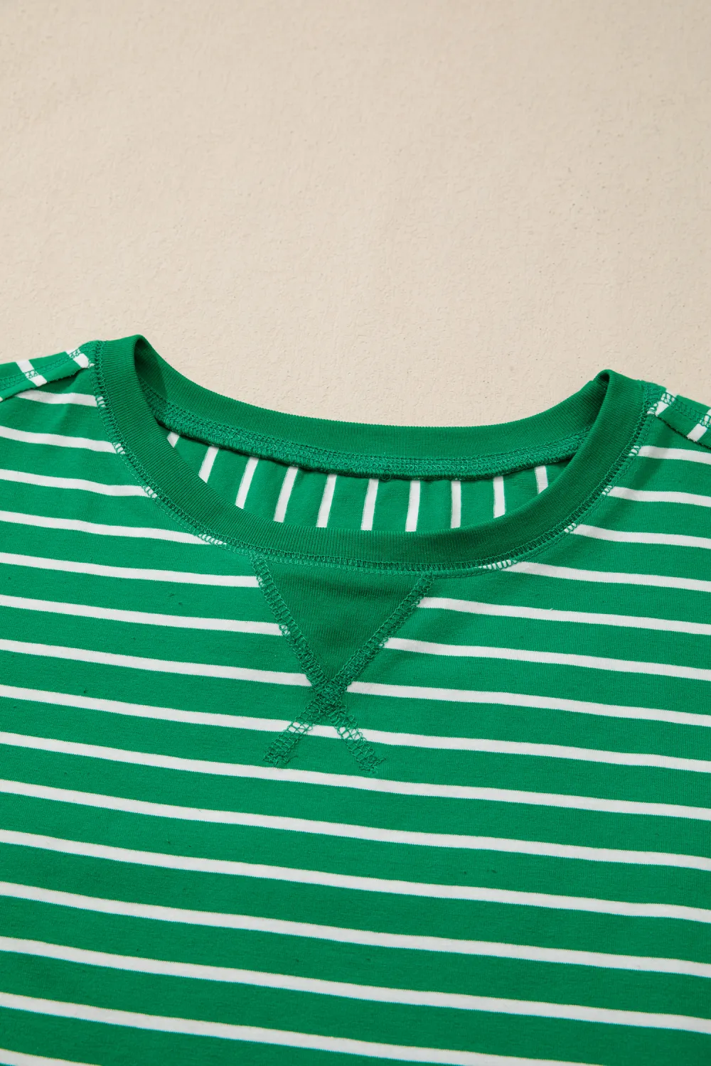 Green Stripe Ribbed Patchwork Seam Tee
