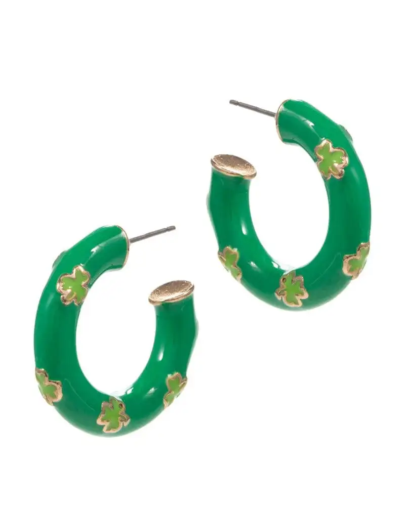 Clover Statement Enamel Refined Hoop Earrings