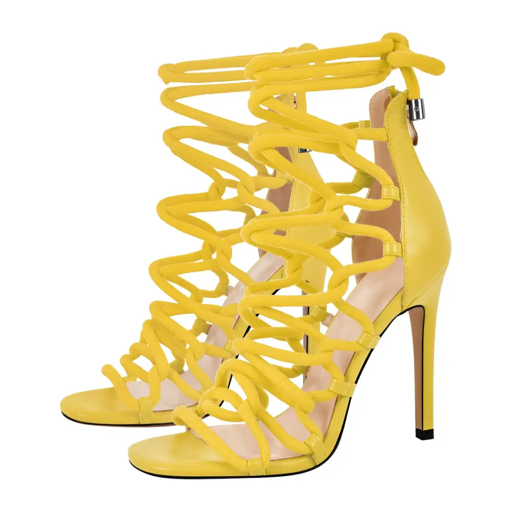 Gladiator Round Toe Lace Up Stiletto Sandals