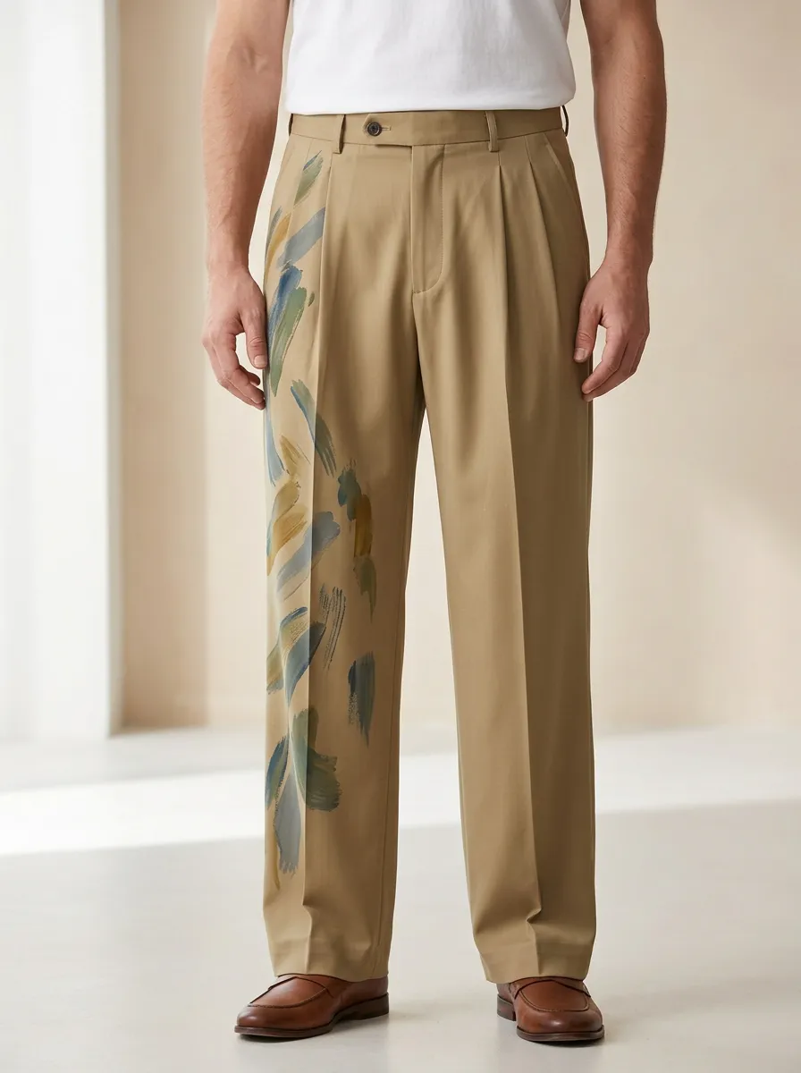 Men's Artistic Abstract Brushstroke Printed Wide Leg Trousers