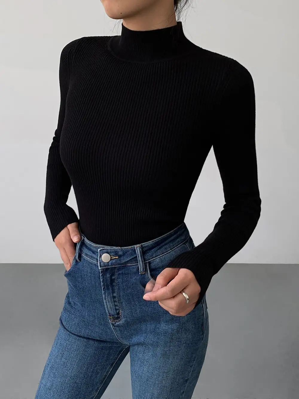 Ribbed High Neck Sweater