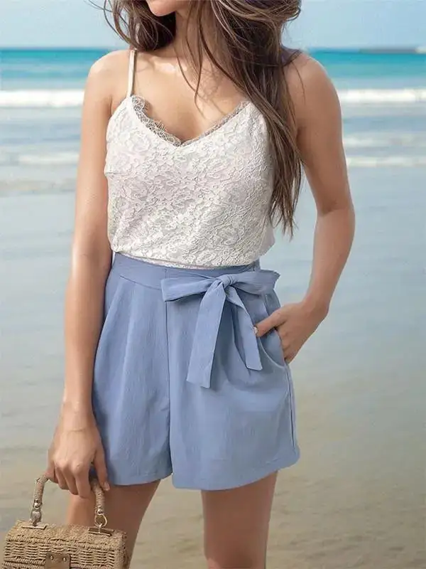 Spaghetti Strap Lace Patchwork Jumpsuit Accessory