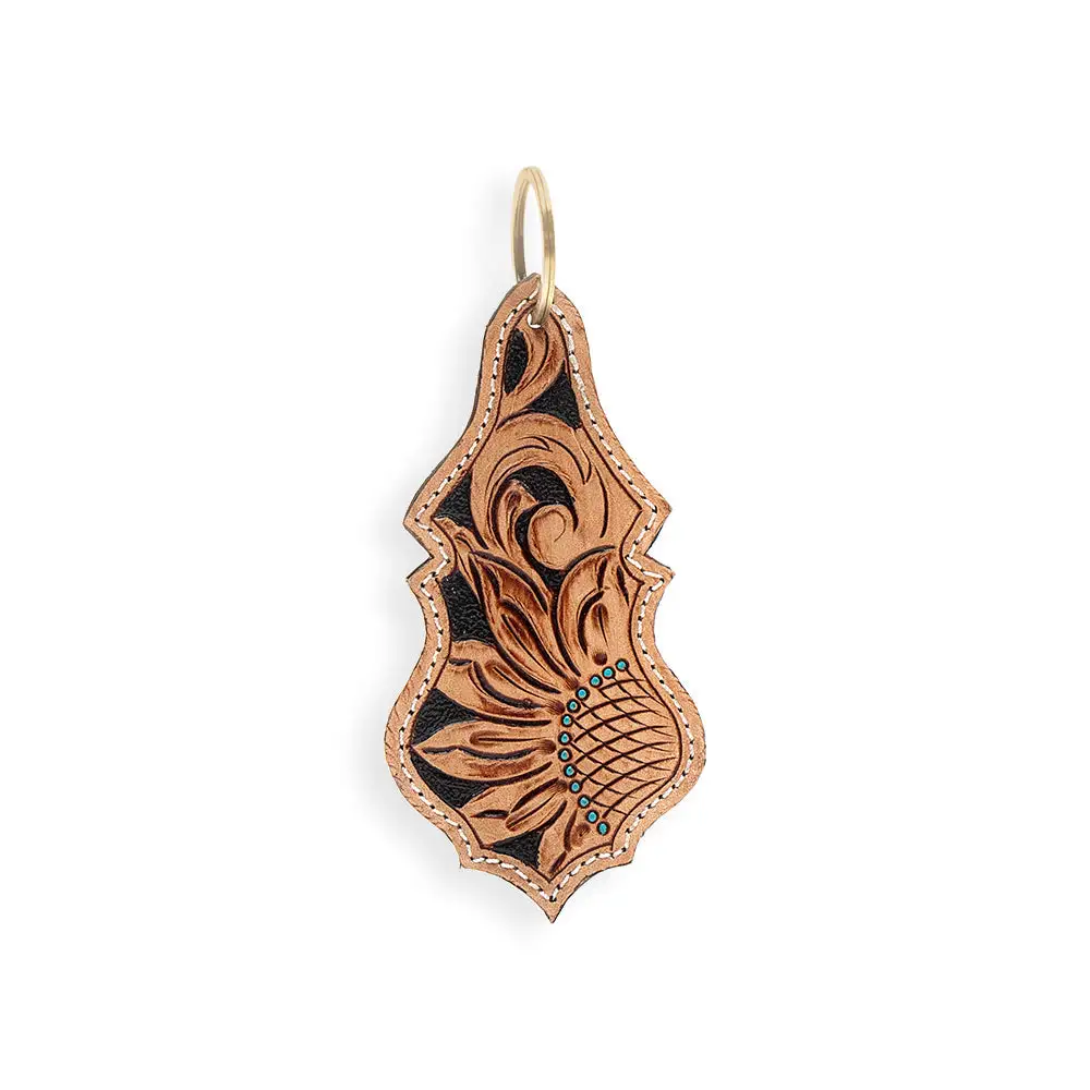 Casual Accent Hand-Tooled Leather Key Fob