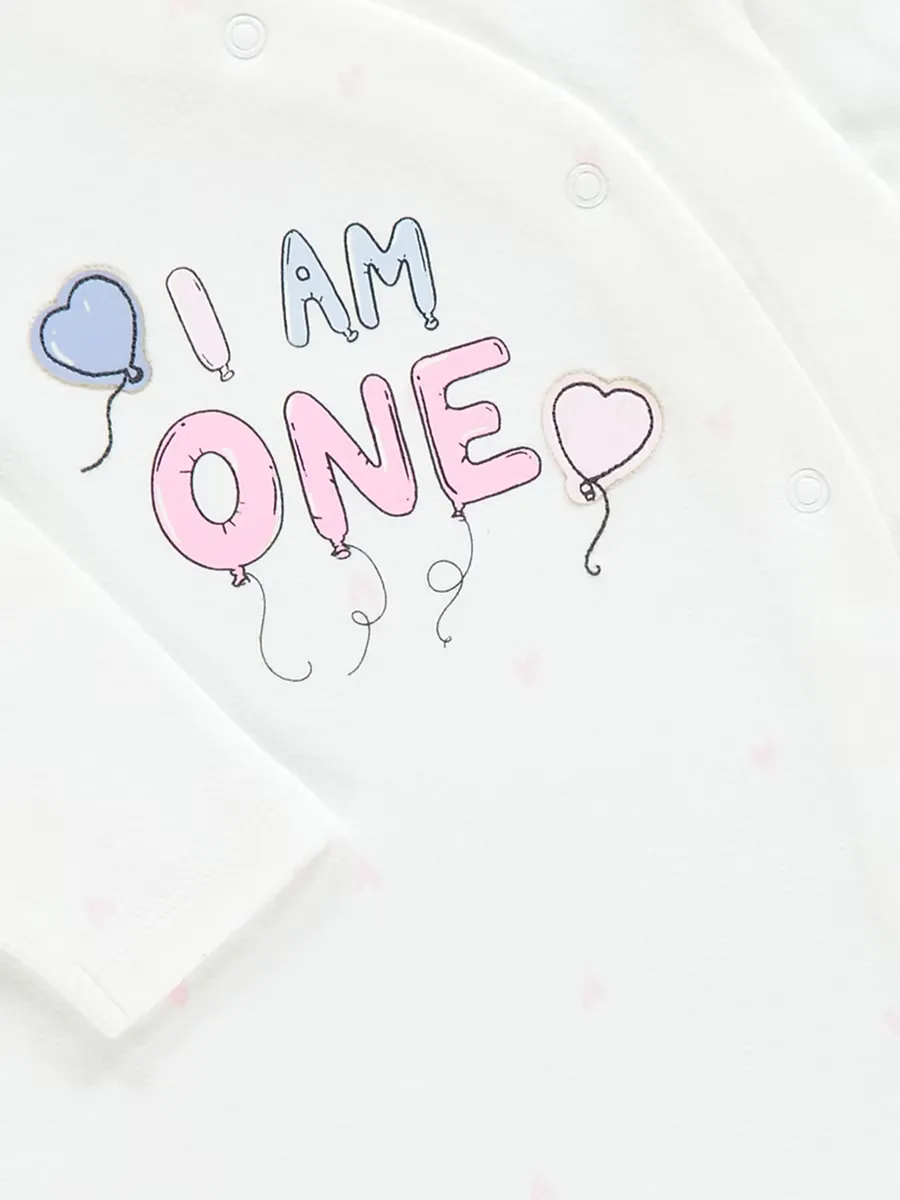 White Heart I Am One Long Sleeve Sleepsuit
