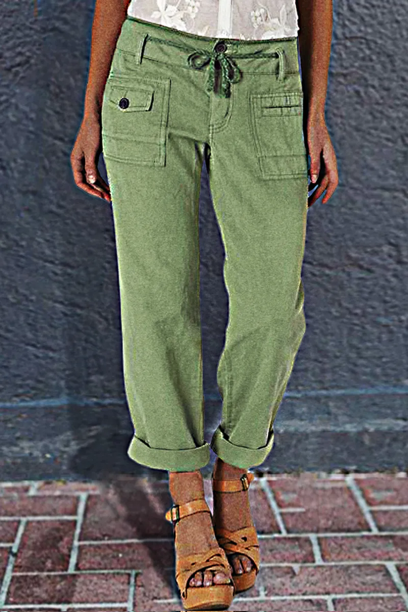 Drawstring Waist Flap Pocket Cargo Jeans