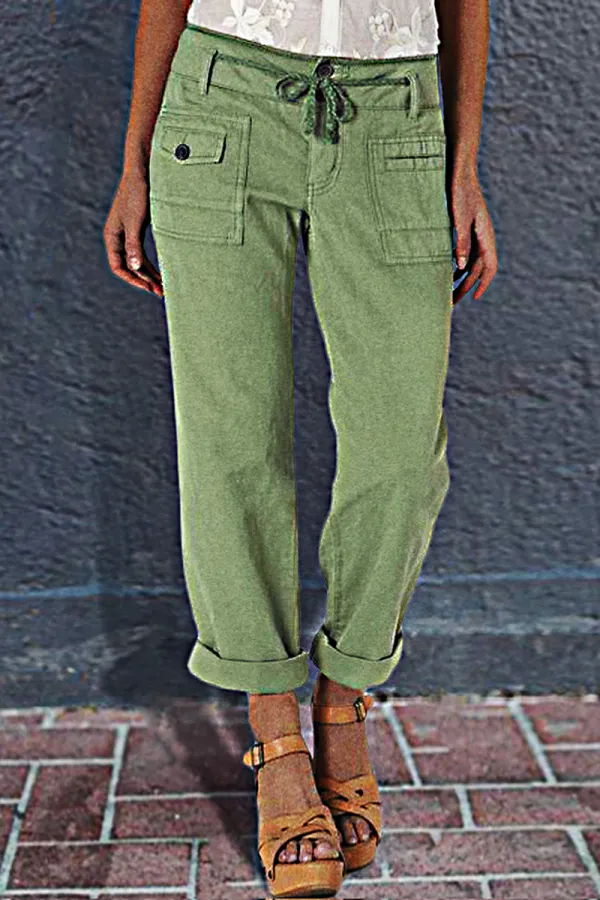 Drawstring Waist Flap Pocket Cargo Jeans