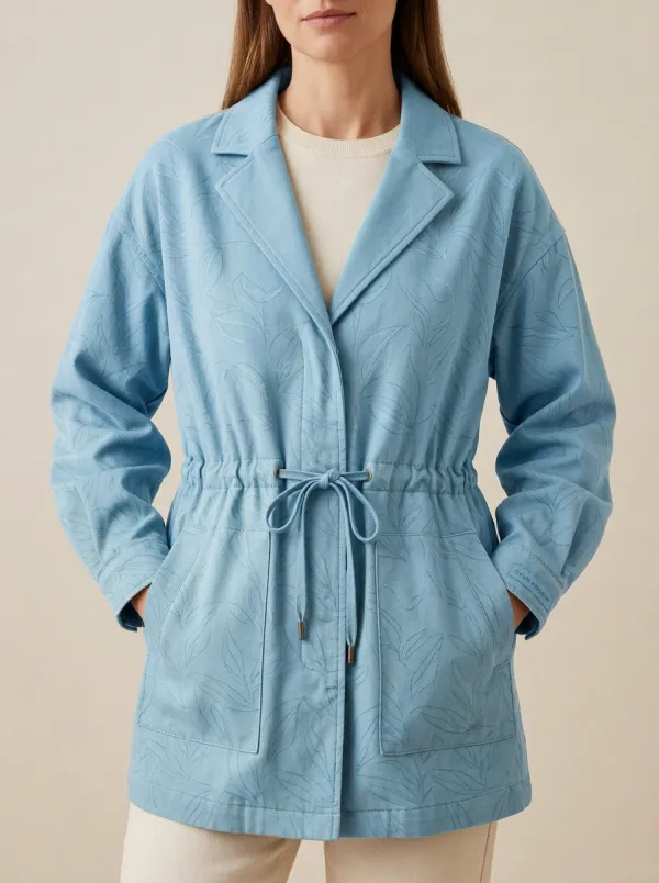 Nature Lover Leaf Printed Drawstring Jacket