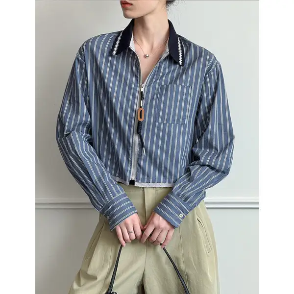 Layered Short Striped Long Sleeve Shirt