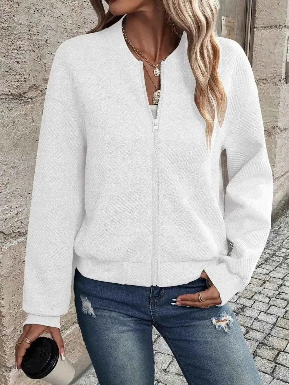 Texture Zip-Up Bomber Jacket