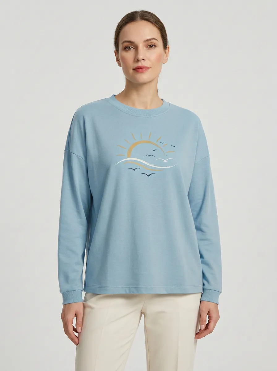 Women's Ocean Graphic Print Crew-Neck Sweatshirt