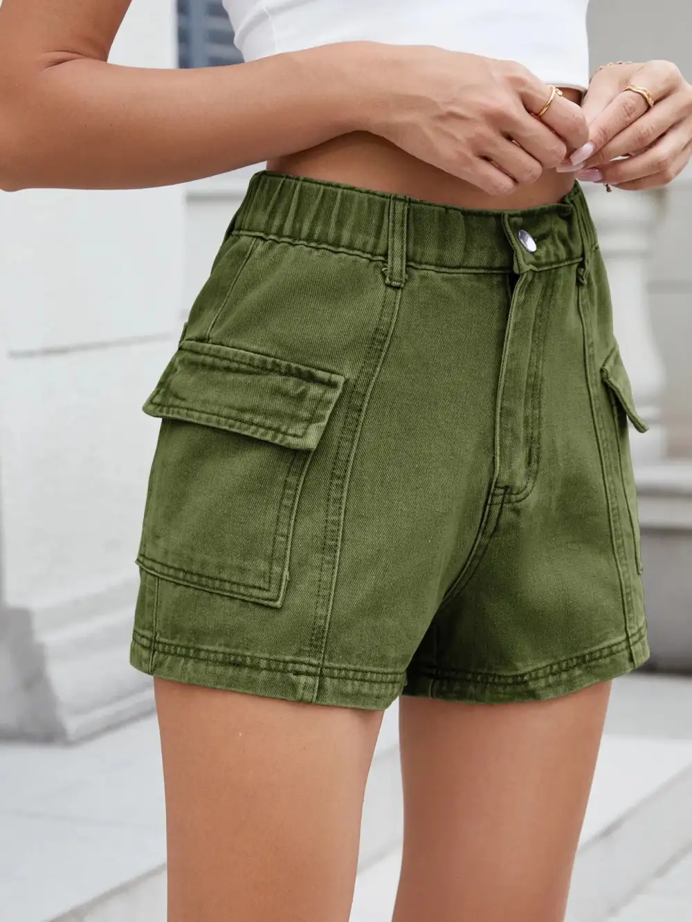 High Waist Cargo Shorts Denim Pants