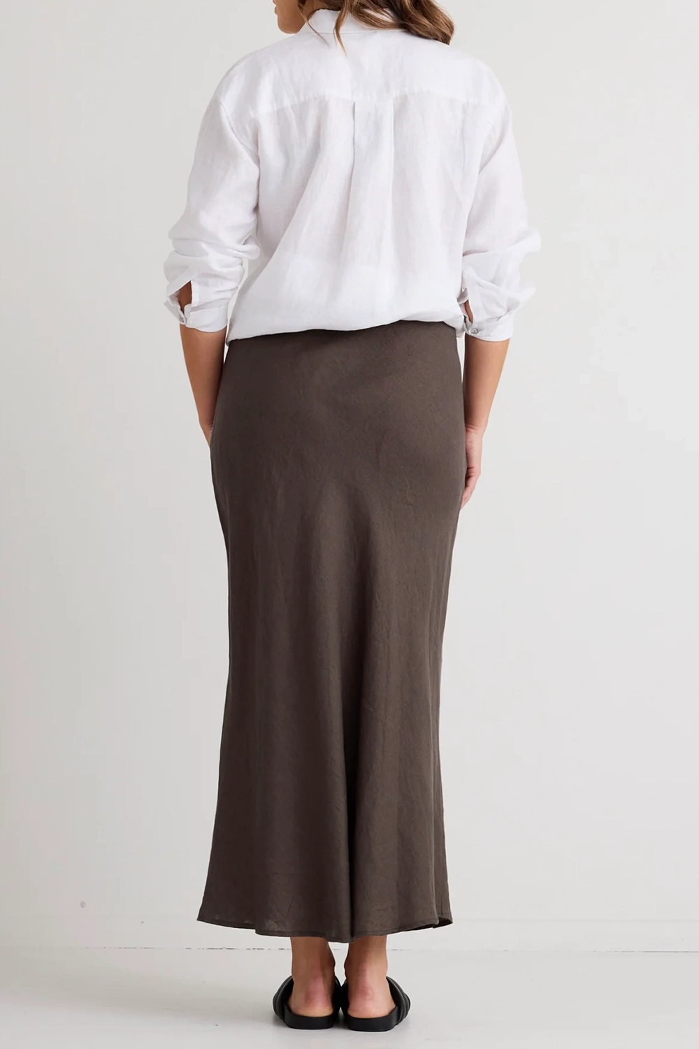 Brown Satin Midi Pencil Skirt