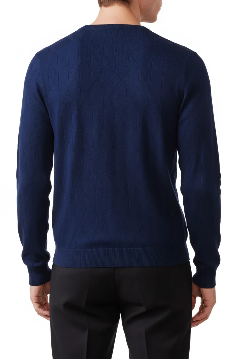 Diamond Pattern Regular Fit Viscose Crew Neck Sweater