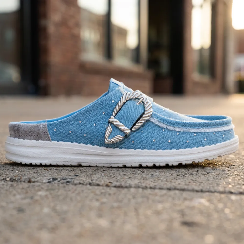 Casual Slip Buckle Denim Mule Shoes