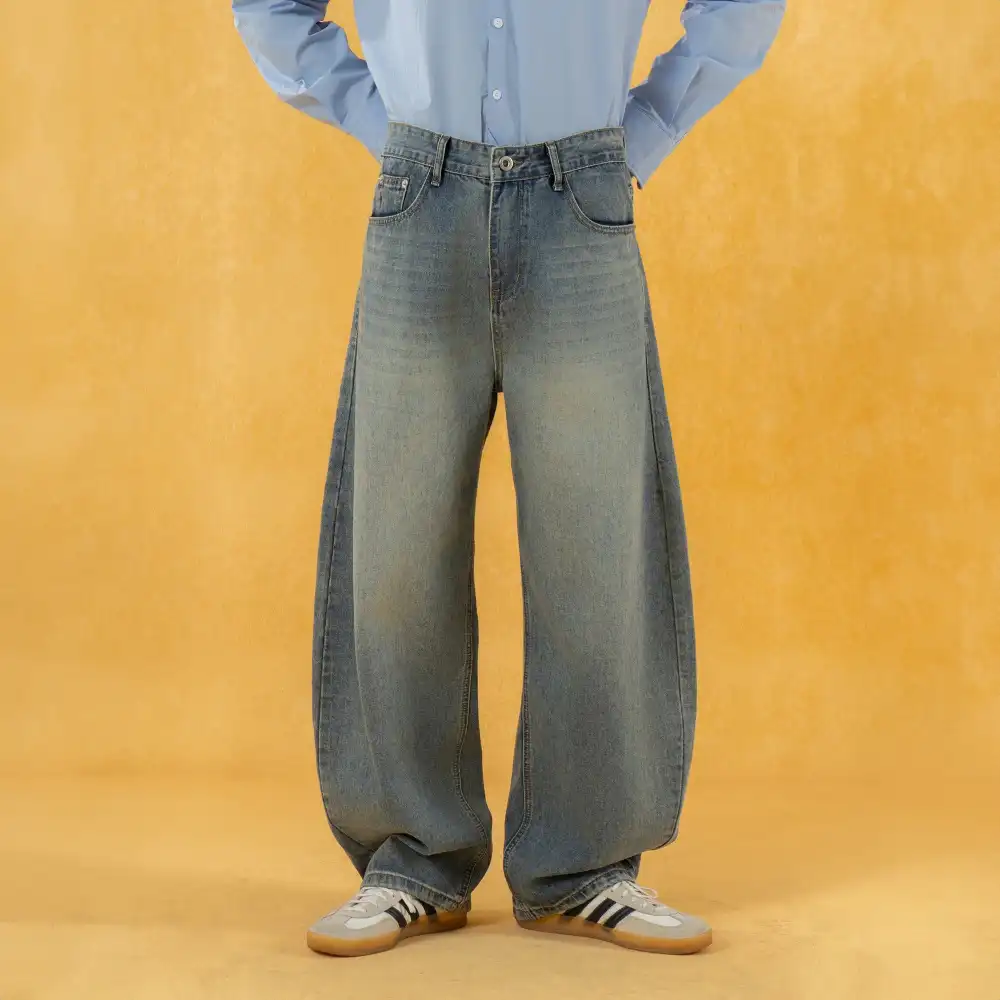 Ultra-Wide Washed Vintage-Wash Jeans