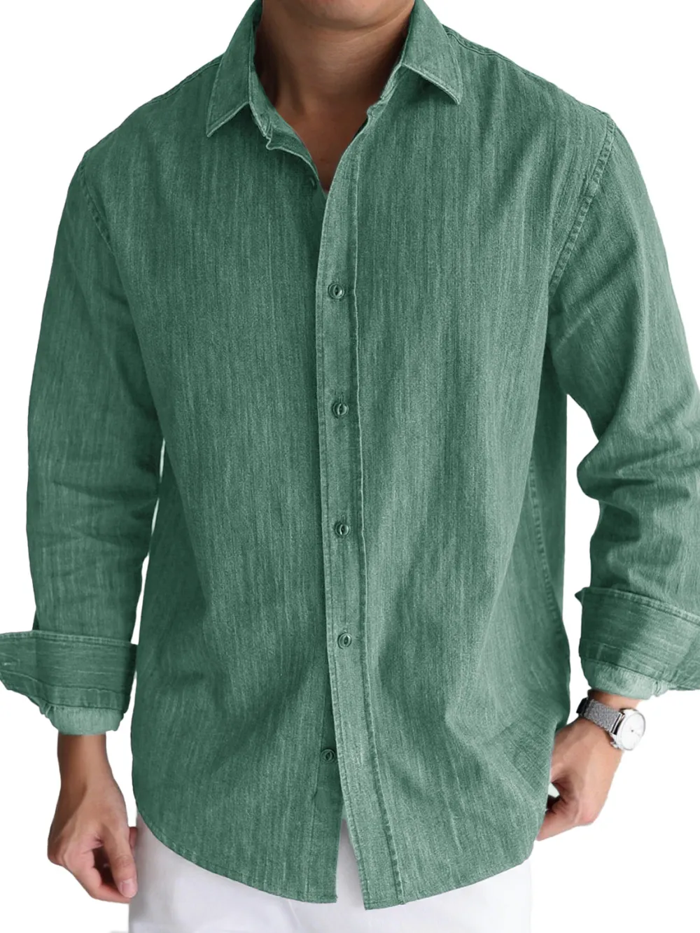 Clean Line Long Sleeve Open Collar Shirt