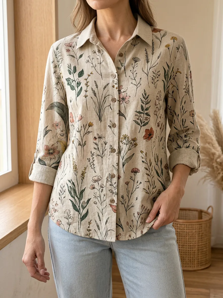 Women's Botanical Nature Lover Wildflower Panorama Shirt